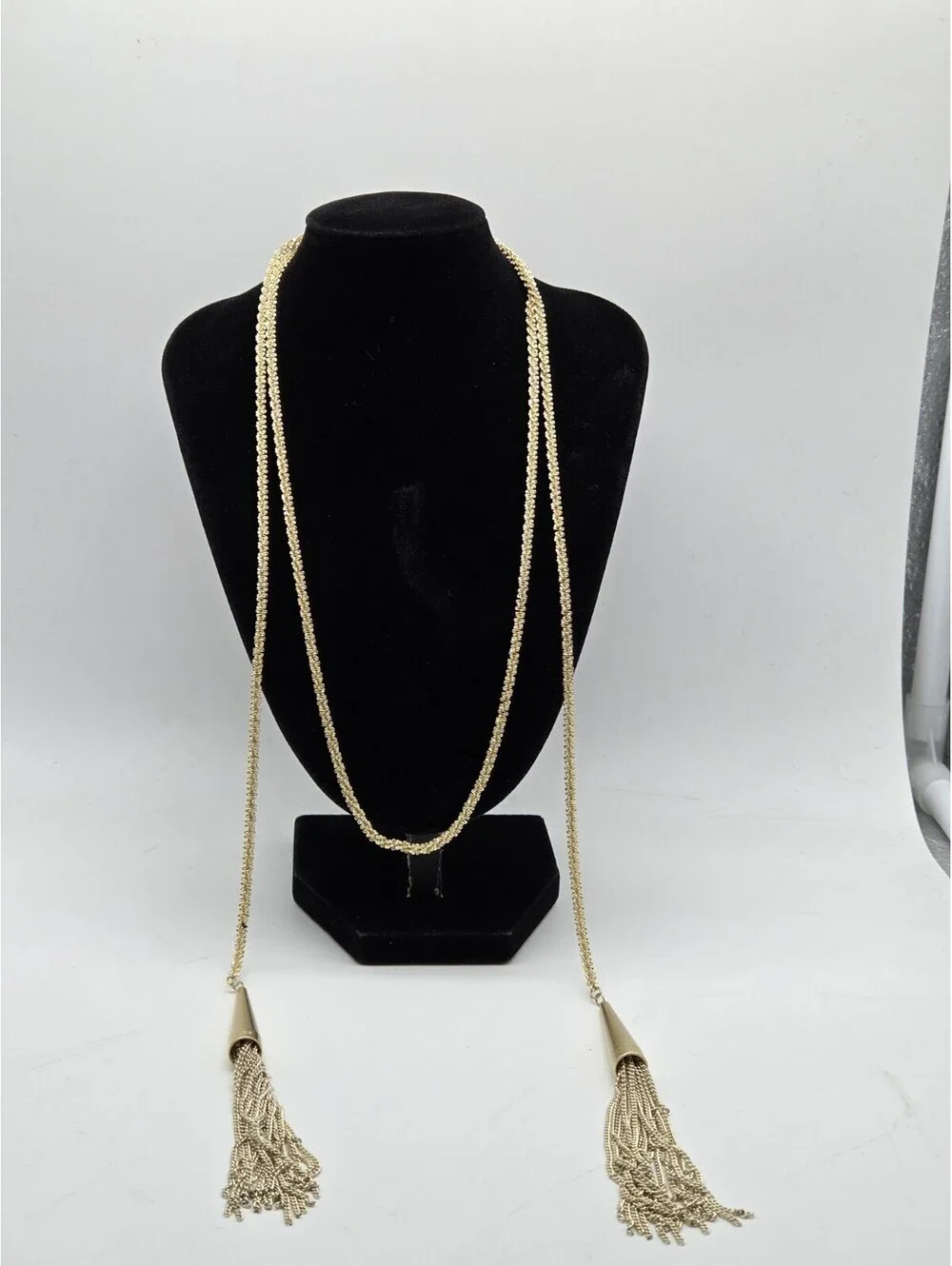 Kendra Scott Long Gold Tone Double Tassel Chain Necklace Statement Boho